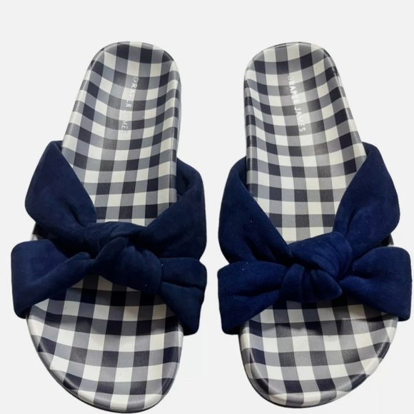 Draper James Shoes - DRAPER JAMES STELLA SLIDES WOMENS SZ 7.5 NAVY & WHITE PLAID GINGHAM SANDAL